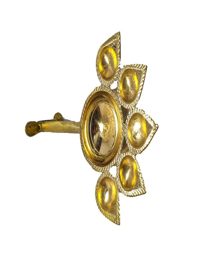 RH Religious Heritage Panch Aarti Pure Brass Item | Panchmukhi Puja Diya | Ghee Lamp | Aarti Ghee Deepak for Home Temple | (L X B X H - 11 X 16 X 7 cm, Golden Colour) - Image 4